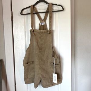 NWT Washed knotted strap romper overalls camel